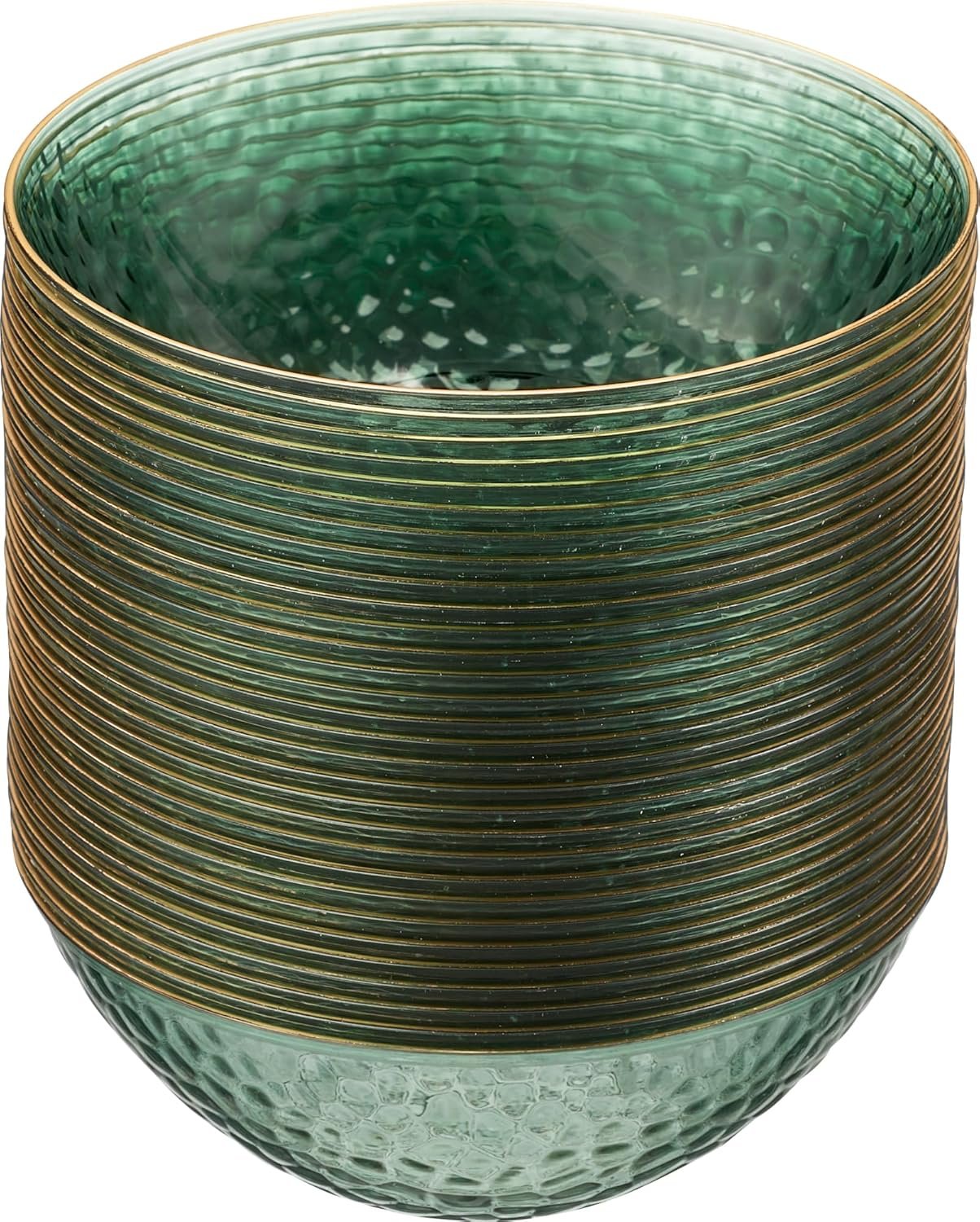 Wholesale 30 Pack 12 Ounce Translucent Green Hammered Plastic Bowls with Gold Rim Heavyweight Disposable Soup Bowls Elegant Party Dishes Factory