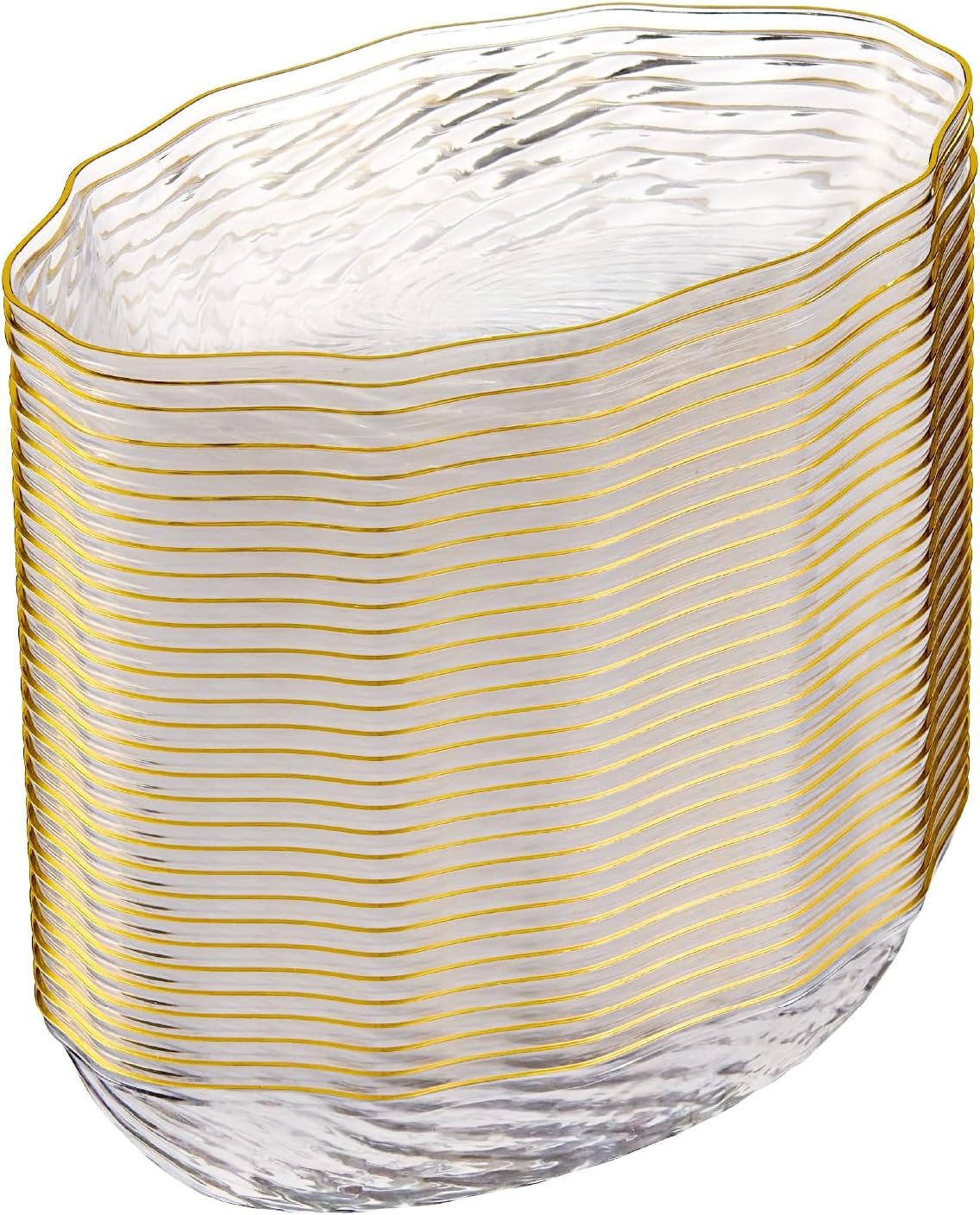 Wholesale 30 Pack 7 oz Elegant Clear Plastic Bowls with Gold Rim Spiral Design Disposable Dinner Factory