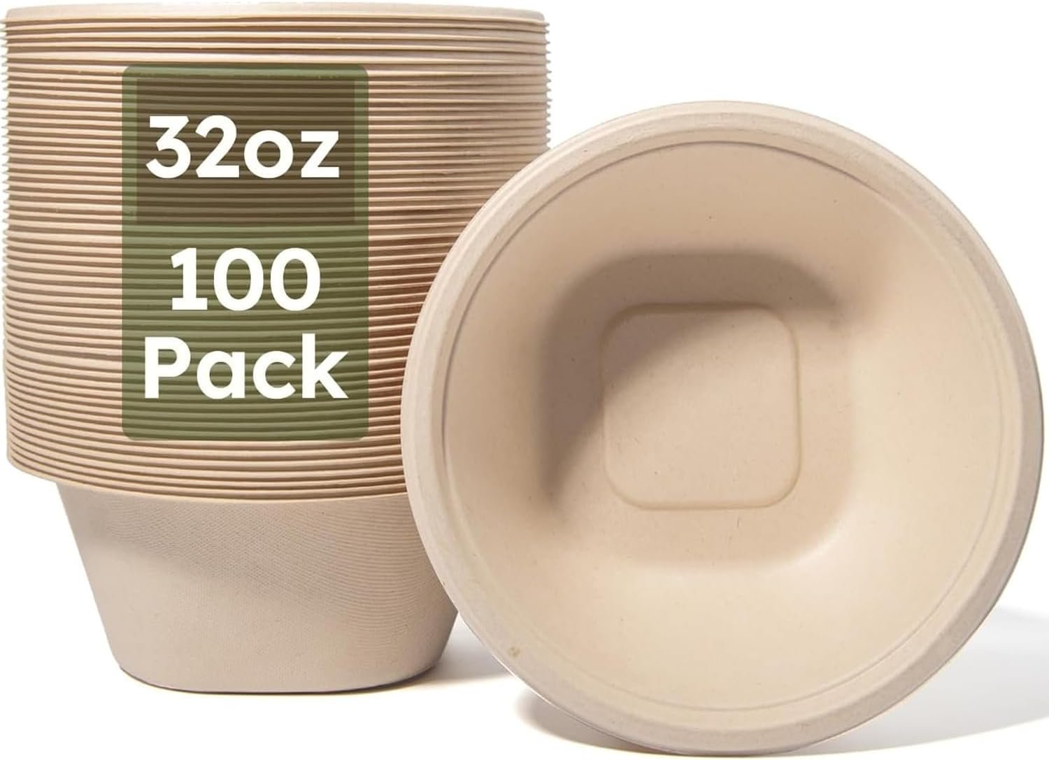 Wholesale 32 Oz Heavy Duty Compostable Disposable Paper Bowls 100 Pack Eco-Friendly Biodegradable Bagasse Deep Soup Bowls Microwavable for Hot Cold Salad Cereals Dessert Factory