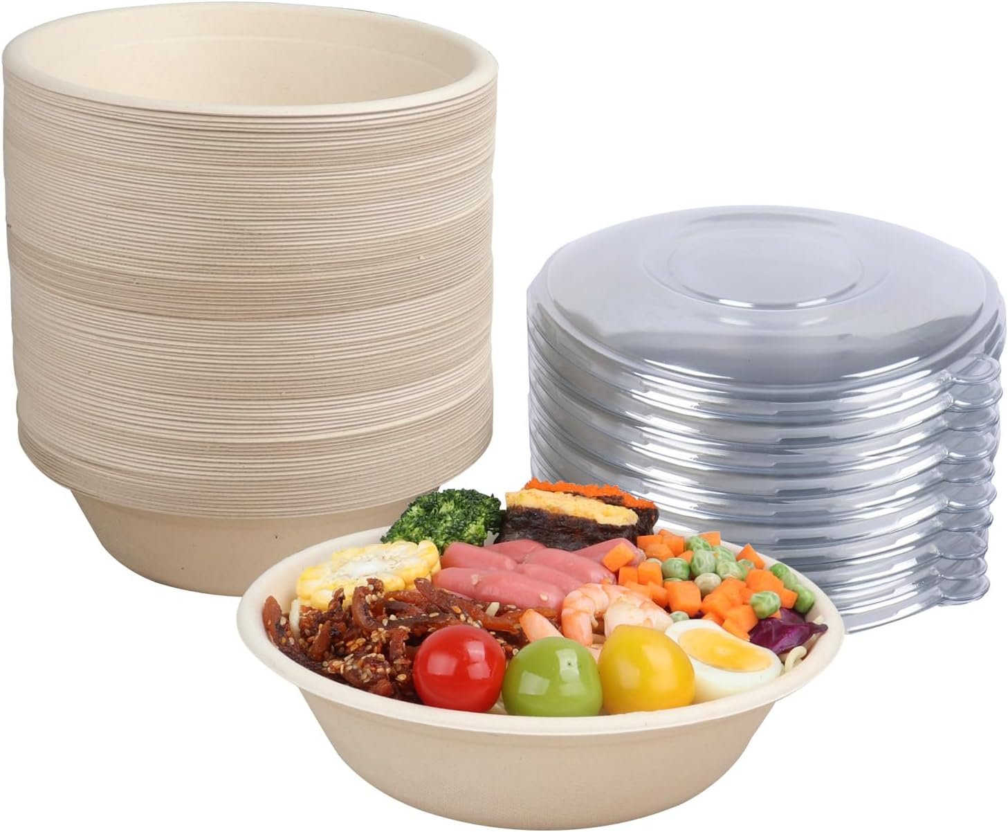 Wholesale 32 oz Disposable Salad Bowls with Lids Sugarcane Fiber Takeaway Food Containers Plant Fibers Freezer Safe 50 Pack Factory