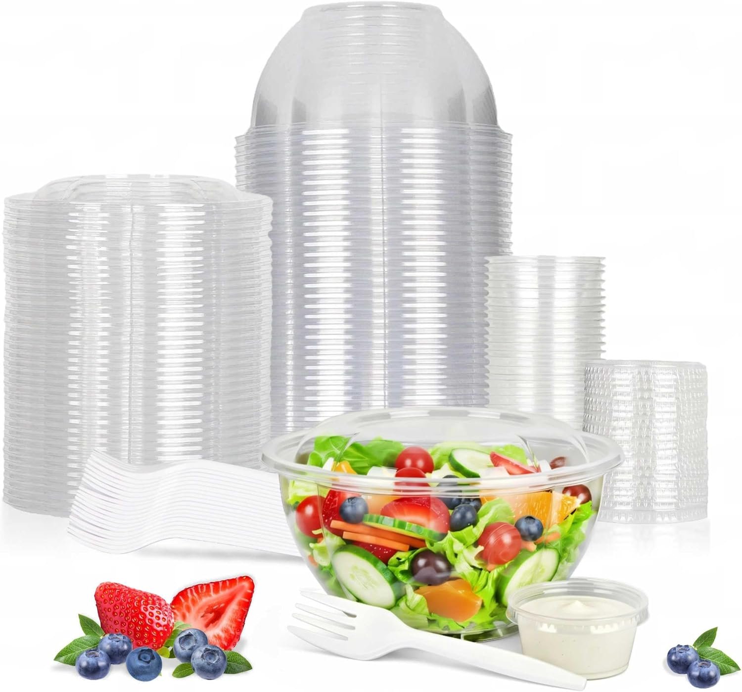 Wholesale 32oz Clear Plastic Disposable Salad Bowls with Lids Sauce Cups and Forks 50 Sets 200 Pcs for Lunch To Go Meal Prep Containers Factory Wholesale 32oz Clear Plastic Disposable Salad Bowls with Lids Sauce Cups and Forks 50 Sets 200 Pcs for Lunch To Go Meal Prep Containers Factory