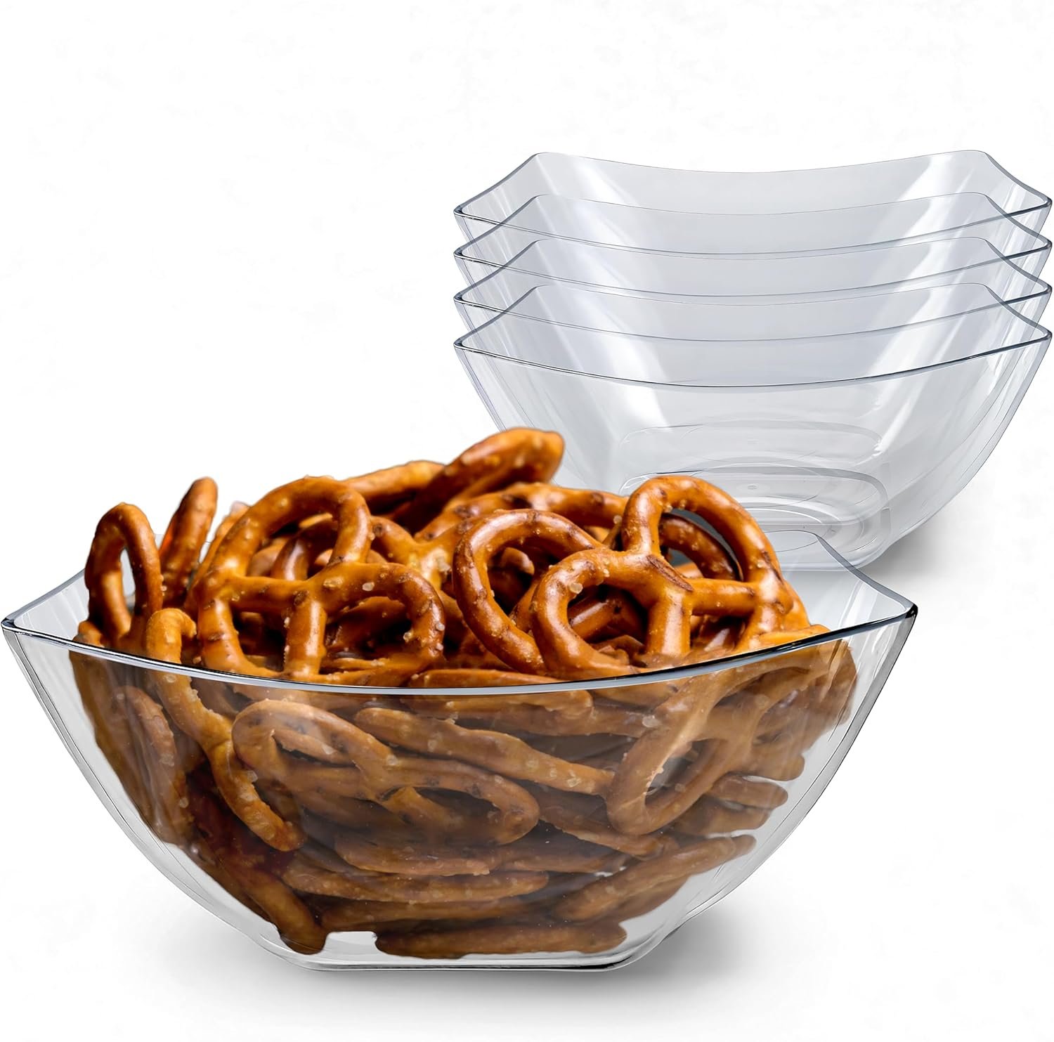 Wholesale 32oz Clear Plastic Serving Bowls 4 Pack Medium Square Candy Dishes Buffet Containers for Chips Snacks Mints Salad Bar Office Parties Bridal Showers Factory