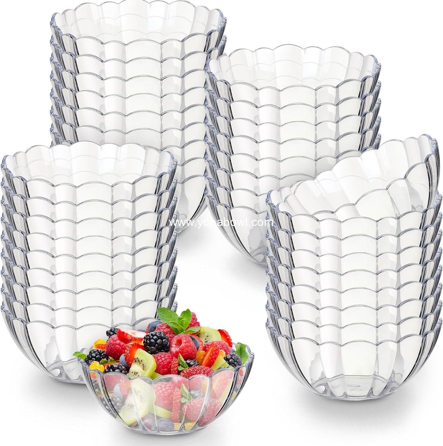 Wholesale 36 Pack Clear Plastic Bowls 10 oz Acrylic Serving Salad Mixing Chip Containers Punch Bowl for Candy Food Snacks Fruit Party Entertaining Flower Shape Factory
