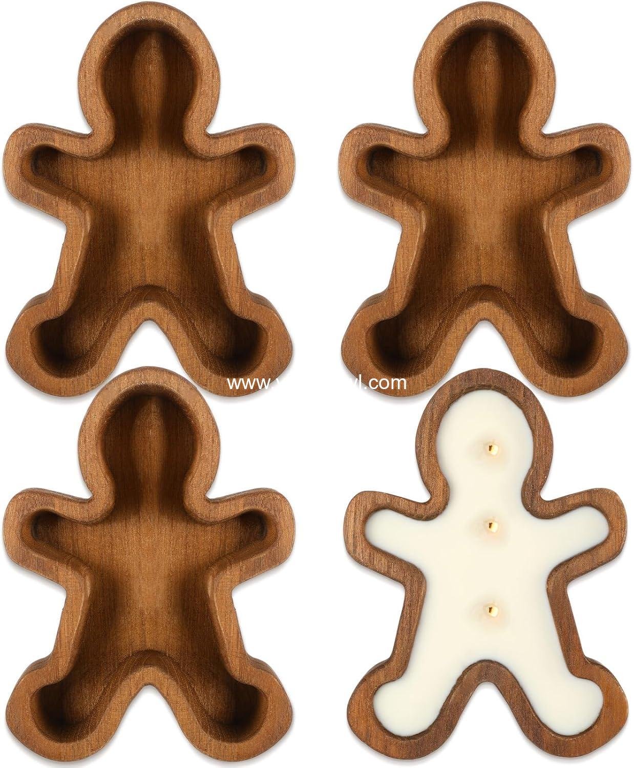 Wholesale 4-Pack Gingerbread Man Wooden Candle Molds for Christmas Dough Bowls Xmas Farmhouse Table Centerpieces Birthday Gifts Factory