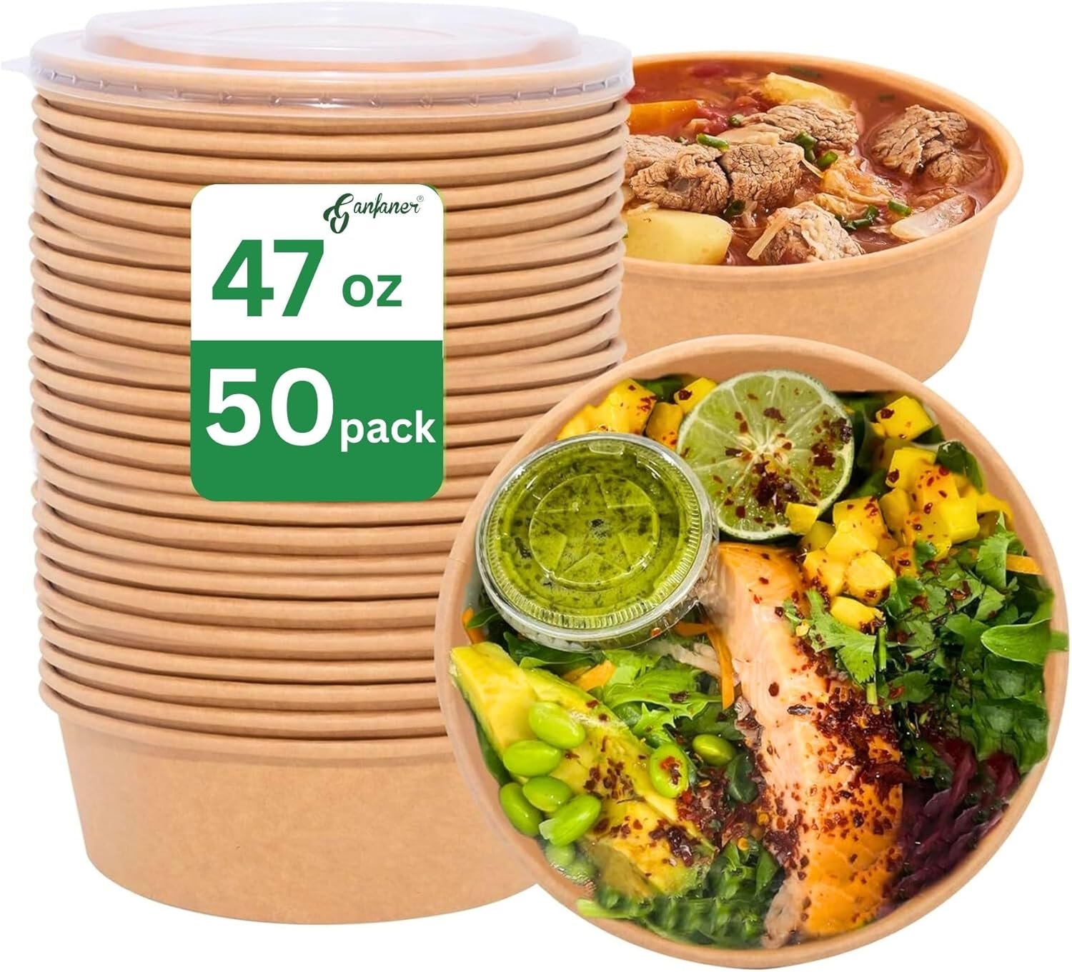 Wholesale 47oz Compostable Disposable Round Paper Bowls with Lids 50 Sets Microwave Leakproof Deli Containers Extra Large Meal Prep Factory Wholesale 47oz Compostable Disposable Round Paper Bowls with Lids 50 Sets Microwave Leakproof Deli Containers Extra Large Meal Prep Factory