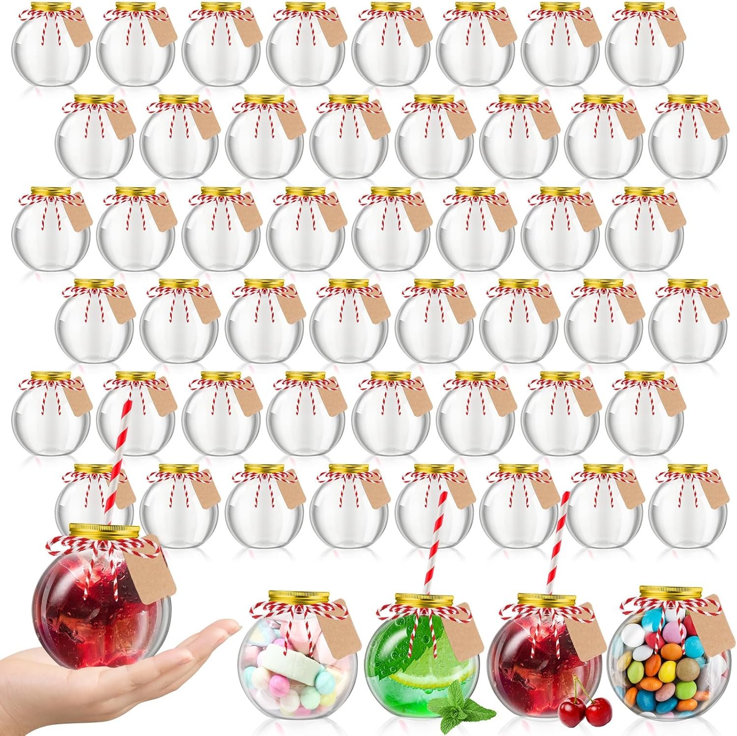 Wholesale 48 Pack 10 oz Clear Plastic Christmas Ornament Drink Cups Spherical Fish Bowl Style with Lids Straws Bulk for Holiday Cocktails Candy Gifts Carnival Party Decorations Factory