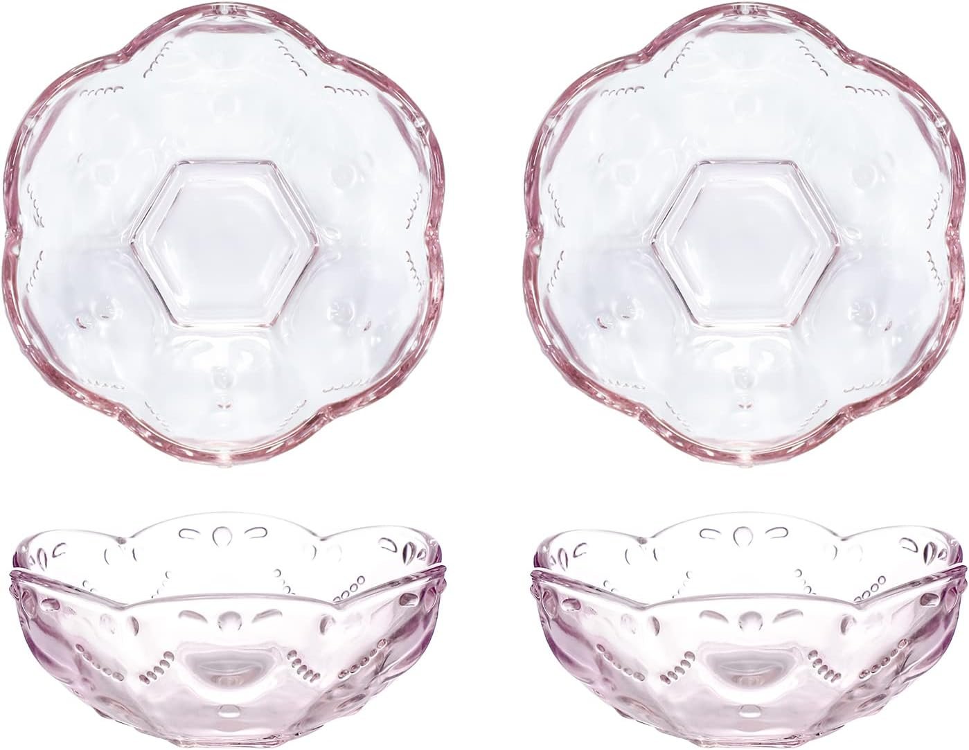 Wholesale 4pcs Vintage Romantic Glass Sakura Heart Embossed Dessert Ice Cream Trifle Salad Bowls Pink 8oz Capacity Factory Wholesale 4pcs Vintage Romantic Glass Sakura Heart Embossed Dessert Ice Cream Trifle Salad Bowls Pink 8oz Capacity Factory