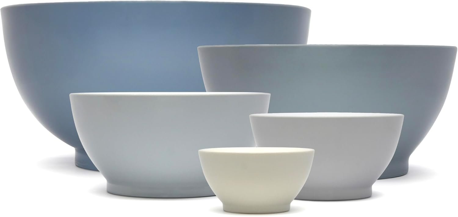 Wholesale 5-Piece Non-Spill Plastic Mixing Bowl Set Reusable Nesting Kitchen Bowls with Concave Inner Lip and Non-Slip Base Ideal for Baking Prepping Cooking and Serving Sky Blue Factory