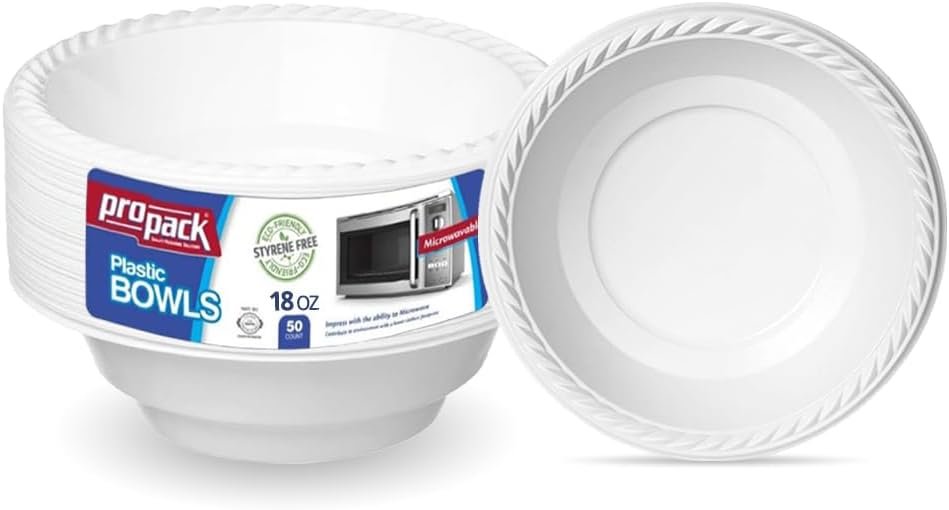 Wholesale 50 Count Disposable Plastic White 18 oz Heavy Weight Bowls for Weddings Home Office School Parties Picnics Takeout Fast Food Outdoor Events Everyday Use Factory