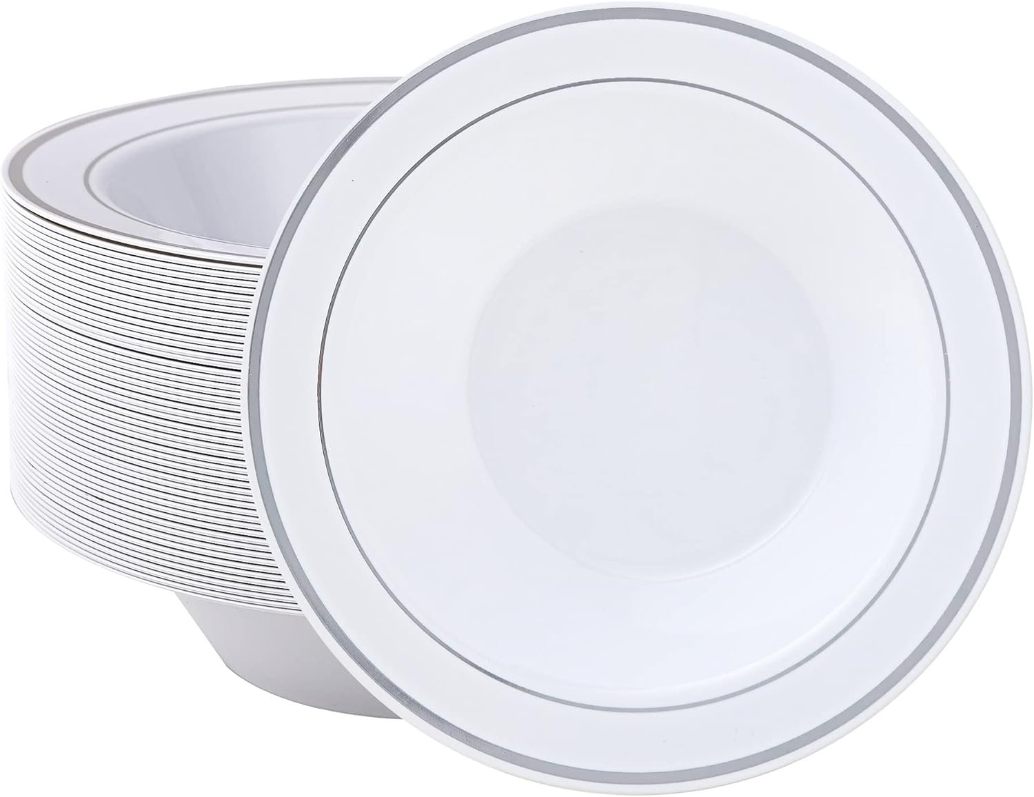 Wholesale 50 Pack 12oz Disposable Plastic Bowls with Silver Rim Heavy Duty Premium for Soup Dessert Christmas Thanksgiving Wedding Party Factory