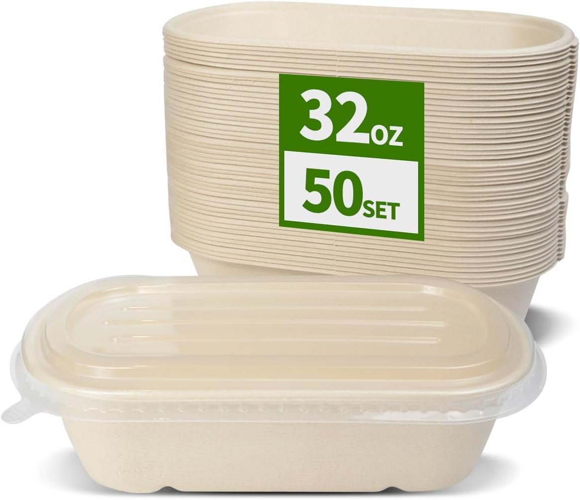 Wholesale 50 Pack 32 oz Disposable Paper Meal Prep Containers with Lids for Lunch Leftovers 50 Bowls 50 Lids Factory