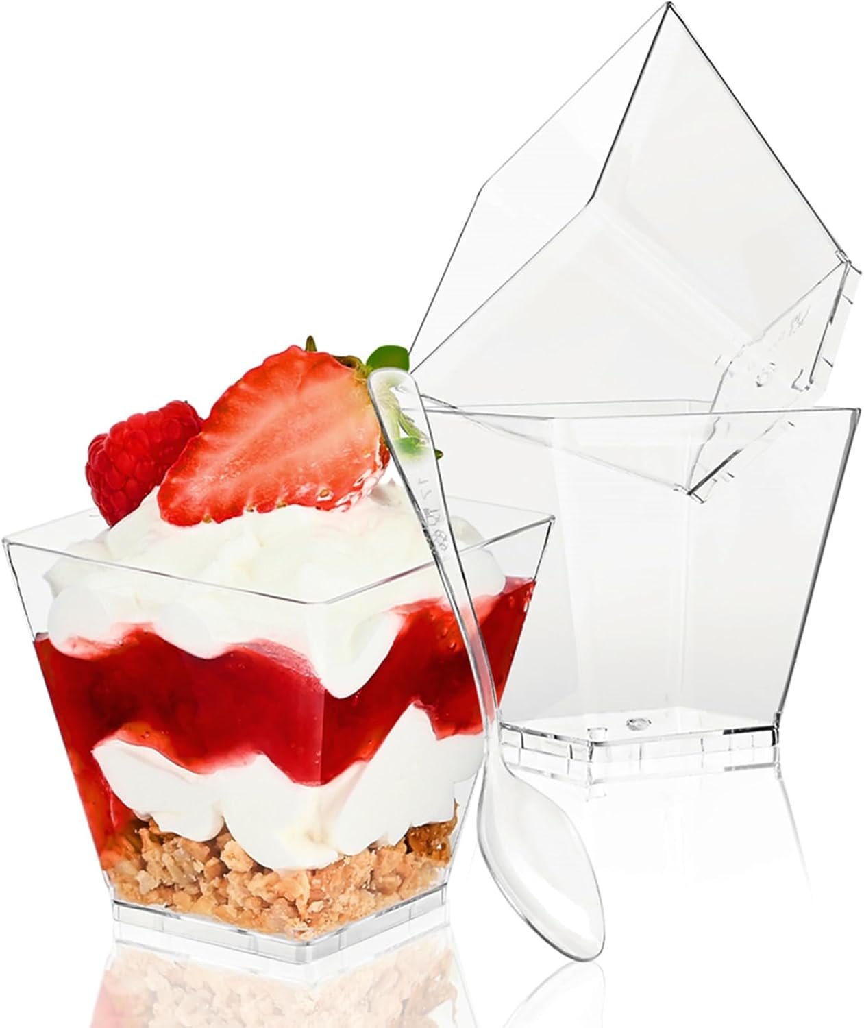 Wholesale 50 Pack 3.5 oz Plastic Dessert Cups with Spoons Irregular Square Mini Bowls for Party Trifle Yogurt Parfait Pudding Appetizers Factory