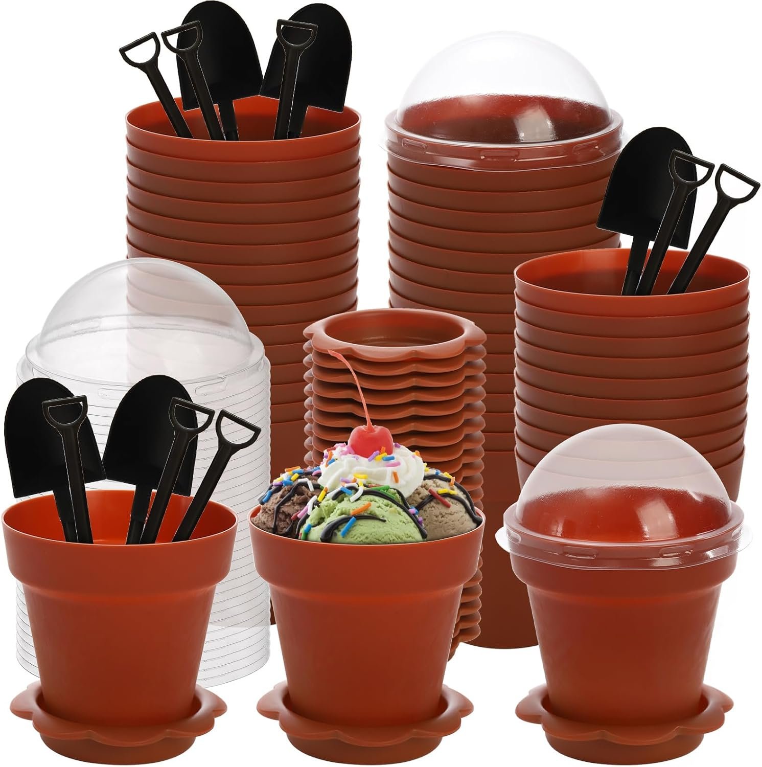 Wholesale 50 Pack 6.7 oz Plastic Dessert Cups with Lids Spoons Parfait Appetizer Cute Mini Flowerpots for Ice Cream Dirt Cake Fruit Trifles Pudding Yogurt Mousse Chocolate supplier