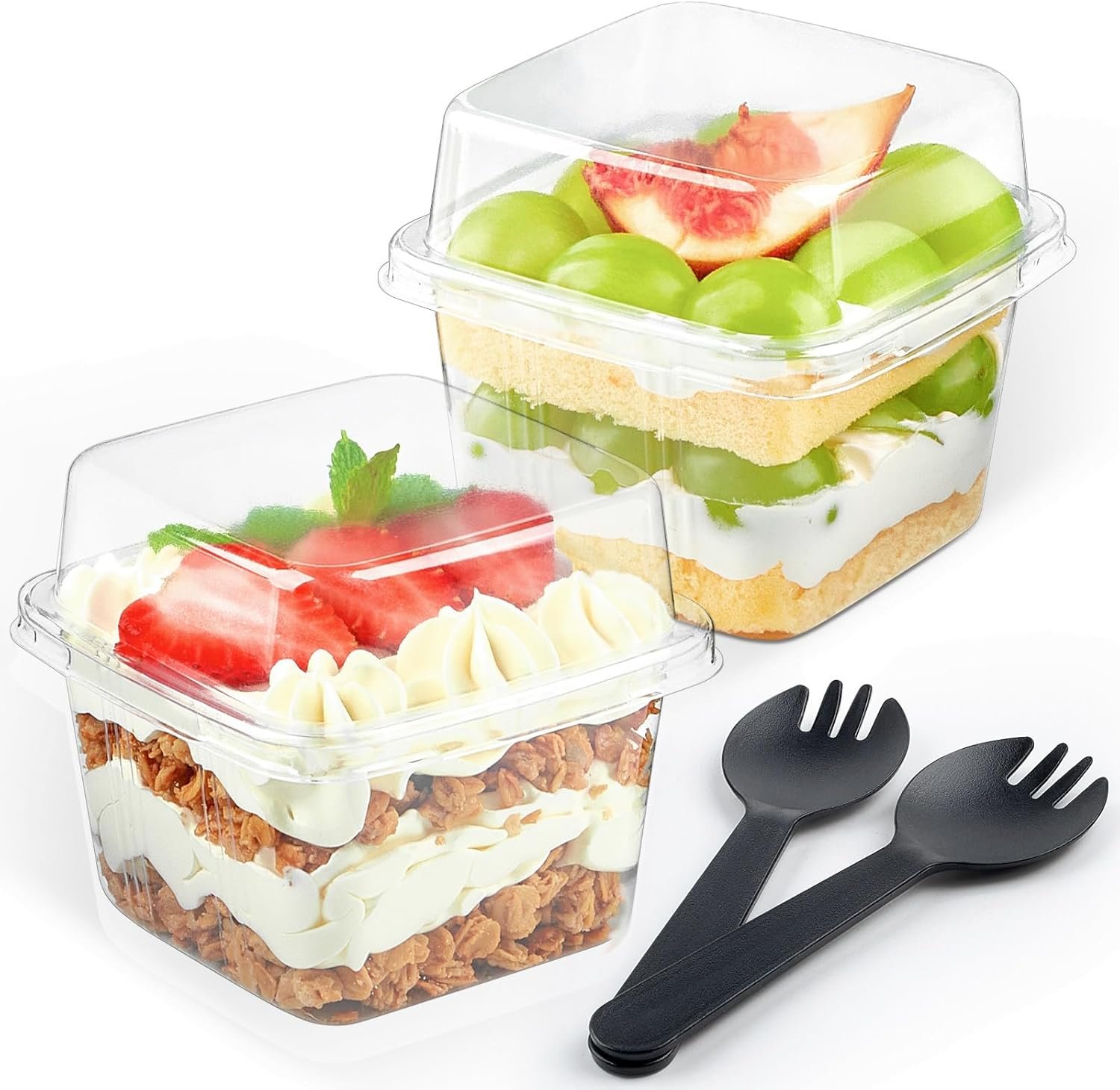 Wholesale 50 Pack 8 oz Square Plastic Parfait Dessert Cups with Lids Sporks for Pudding Yogurt Fruit Mousse Trifle Ice Cream Factory