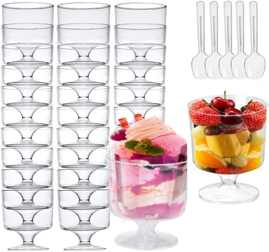 Wholesale 50-Pack Clear Plastic Dessert Cups with Spoons Mini Parfait Pudding Cups for Cheesecake Yogurt Jello Mousse Snacks Fruit Trifle No Lids High Footed Factory