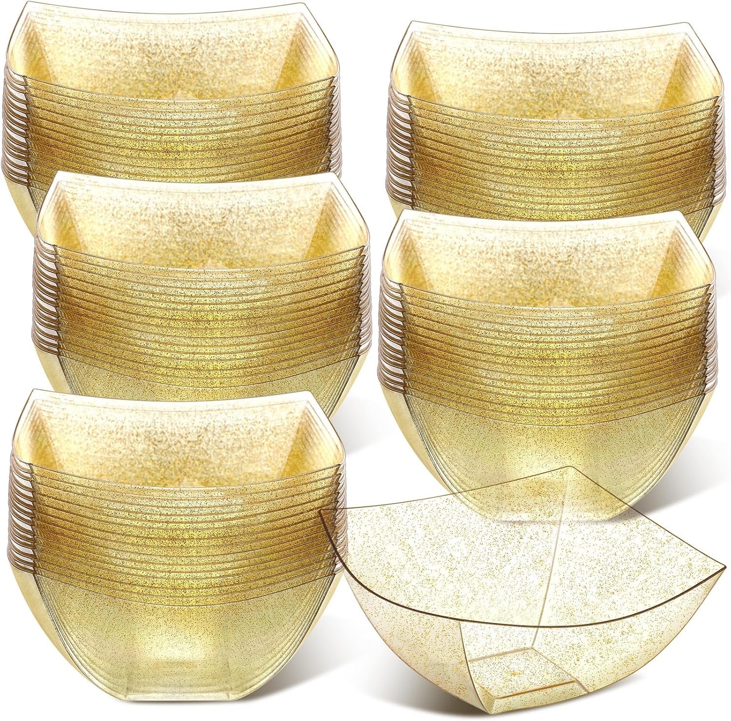 Wholesale 50 Pcs Gold Glitter Square Plastic Disposable Serving Bowls for Snacks Salads Parties Candy Bars Tacos Buffets Chips Fruit(8 oz) Factory