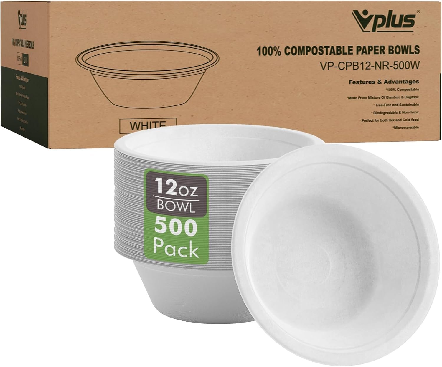 Wholesale 500 Pack 12 OZ Disposable Compostable Eco-Friendly Bagasse Paper Bowls Heavy-Duty for Cereals Snacks Salads Factory Wholesale 500 Pack 12 OZ Disposable Compostable Eco-Friendly Bagasse Paper Bowls Heavy-Duty for Cereals Snacks Salads Factory