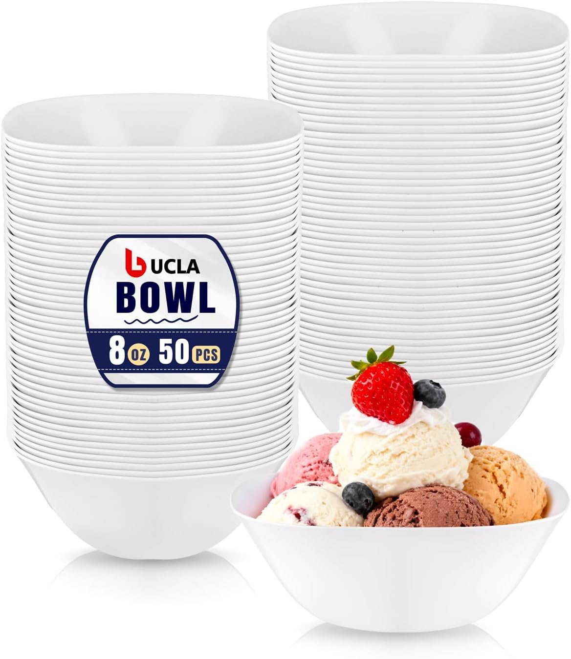 Wholesale 50Pack 8oz White Plastic Disposable Small Bowls for Ice Cream/Salsa/Dipping/Dessert/Sauce/Serving Parties Factory