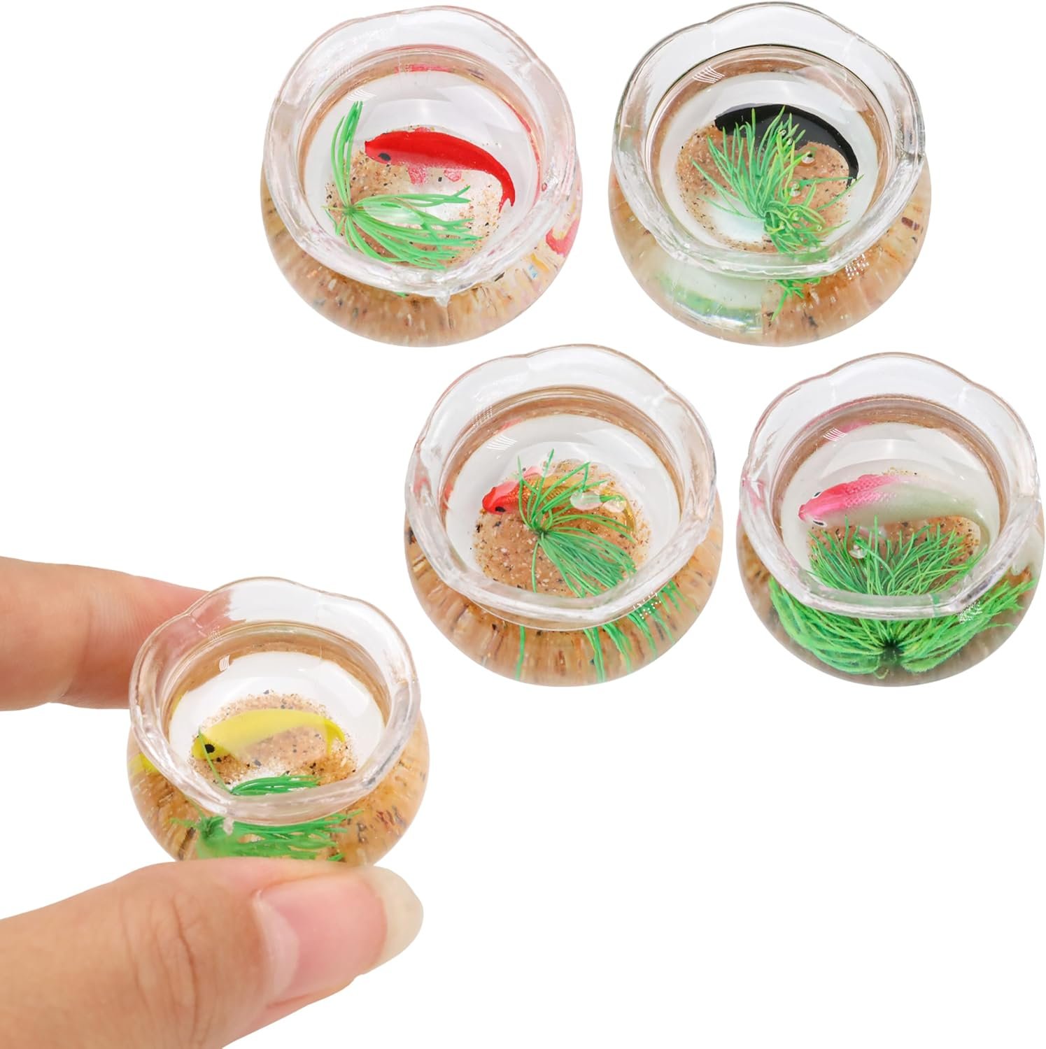 Wholesale 5Pcs 1:12 Scale Miniature Fish Bowls for Dollhouse with Tiny Fish Grass Realistic Glass Jar Accessories DIY Crafts Landscape Decoration Cupcake Toppers Factory
