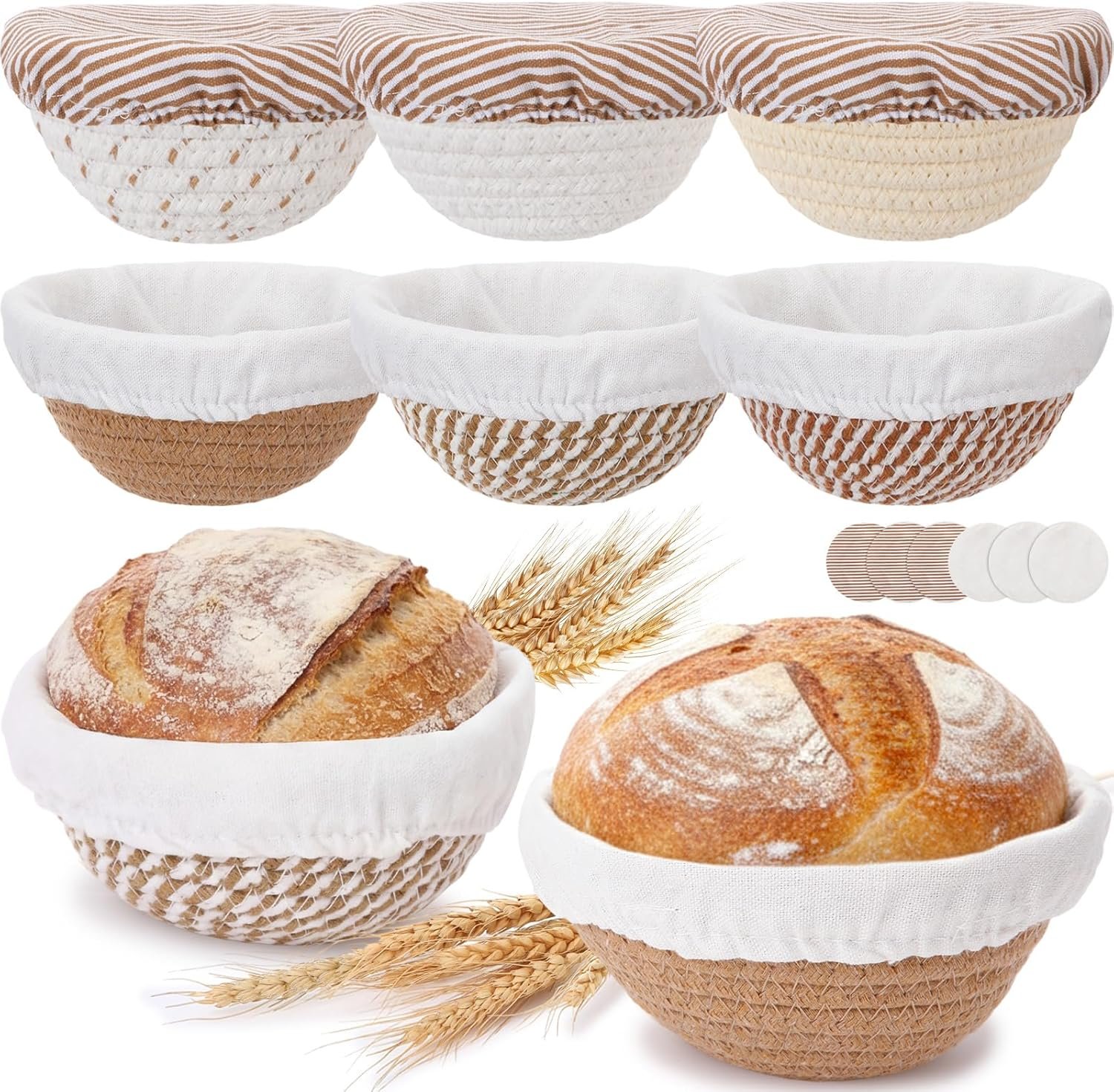 Wholesale 6-Pack 5.5-Inch Mini Banneton Proofing Baskets Natural Cotton Rope with Cloth Liners 6 Colors Sourdough Baking Kit Factory Wholesale 6-Pack 5.5-Inch Mini Banneton Proofing Baskets Natural Cotton Rope with Cloth Liners 6 Colors Sourdough Baking Kit Factory