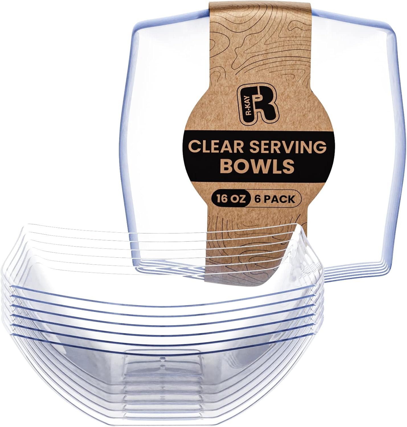 Wholesale 6 Pack Clear Square Plastic Serving Bowls 16 Oz Disposable Heavy Duty for Weddings Catering Birthday Parties Factory