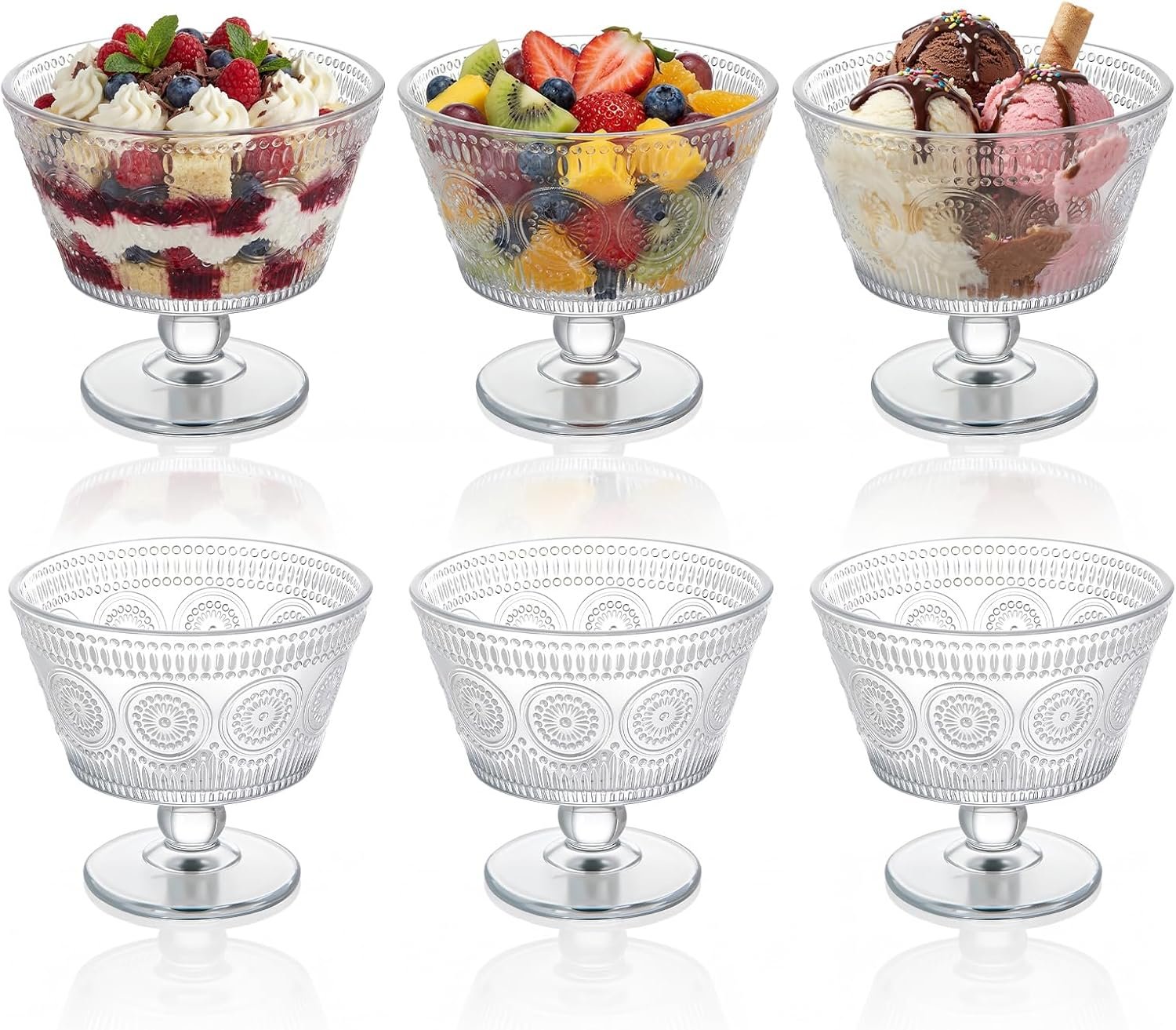 Wholesale 6 Pcs 8.6oz Glass Trifle Bowls Pedestal Footed Serving Sunflower Design Dessert Display for Ice Cream Cake Pastries Salad Fruit Tea Parties Gifts Factory
