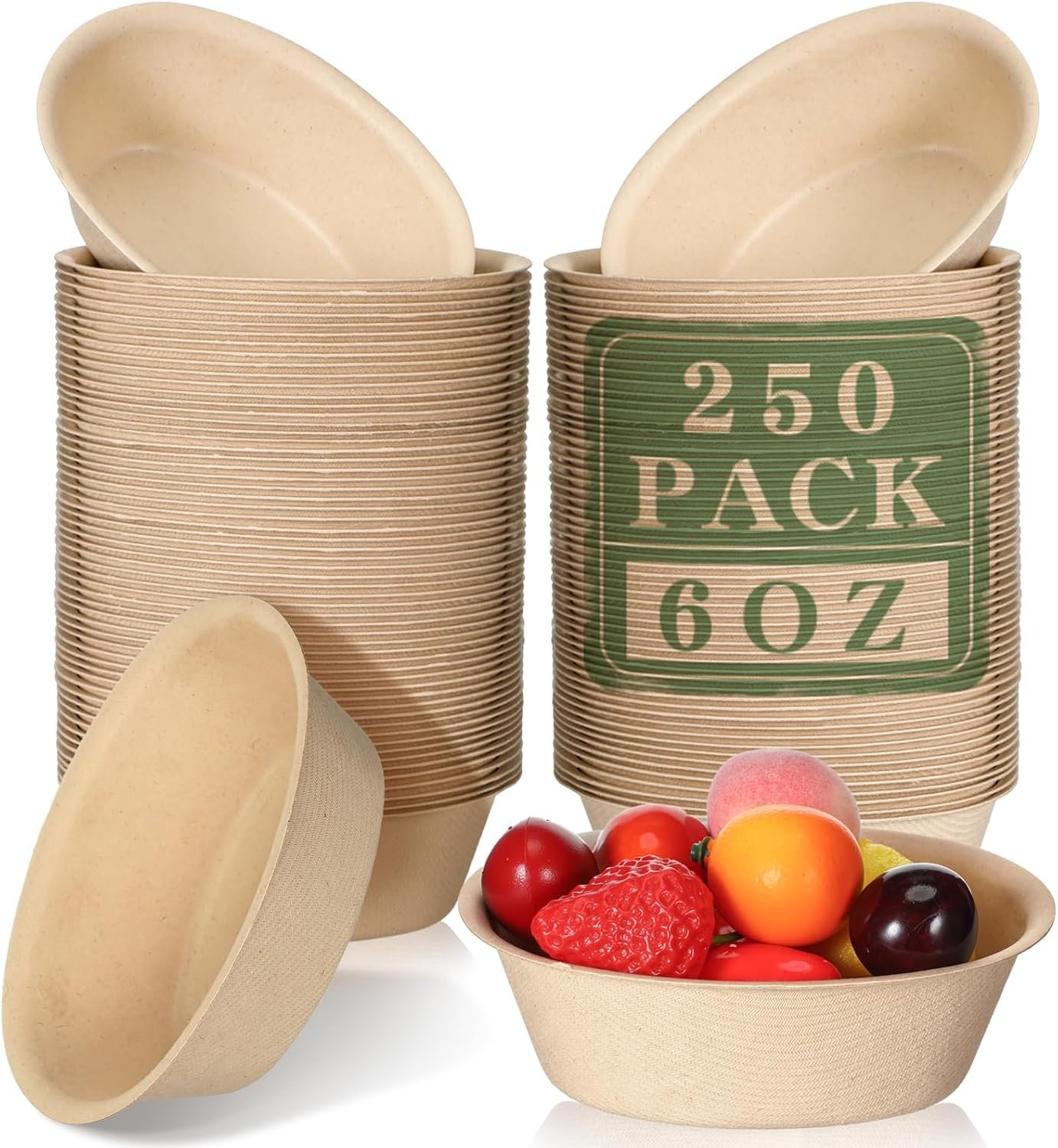 Wholesale 6 oz Disposable Bagasse Paper Bowls Bulk Small Dessert Bowls for Ice Cream Soup Salad Pasta Party Supplies Picnic Banquet Barbecue Pet Food Brown 250 Pack Factory