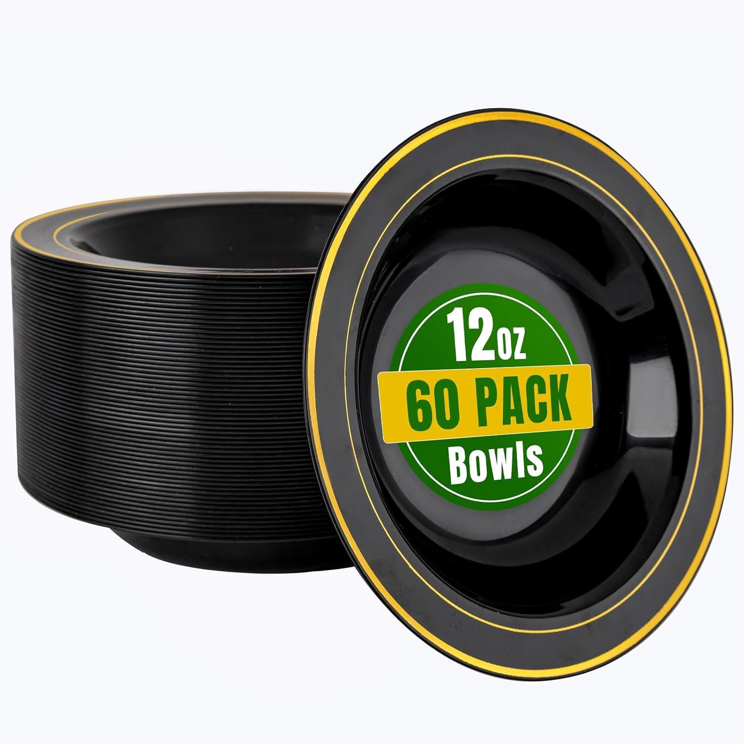 Wholesale 60 Pack 12 oz Black Plastic Soup Bowls with Gold Rim Disposable for Weddings Parties Gatherings New Year Factory Wholesale 60 Pack 12 oz Black Plastic Soup Bowls with Gold Rim Disposable for Weddings Parties Gatherings New Year Factory