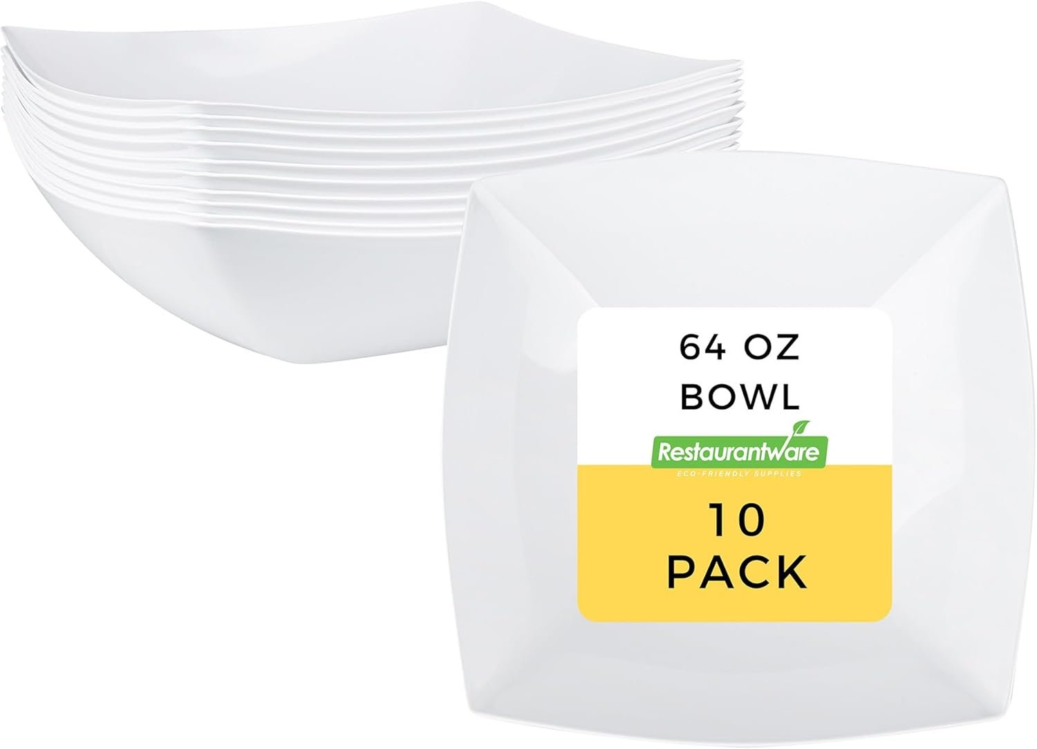 Wholesale 64 Ounce Square Disposable Plastic Salad Bowls Durable Heavy-Duty White for Warm and Cold Foods Factory