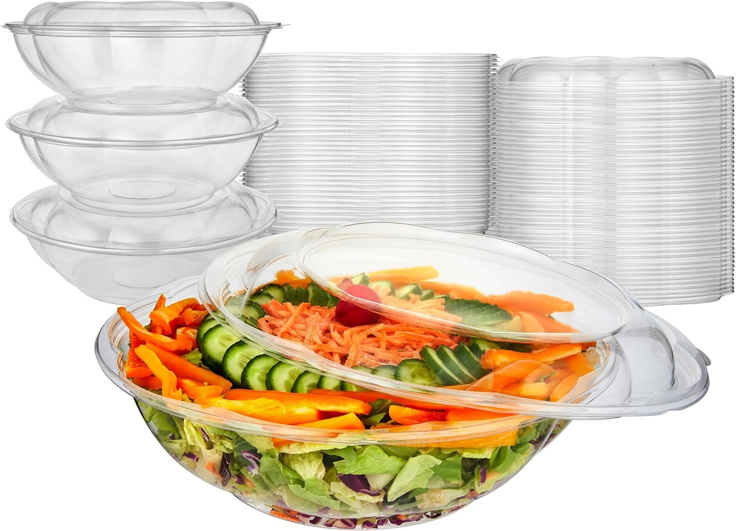 Wholesale 64oz Extra Large Clear Plastic Disposable Salad Bowls with Snap-On Lids (10 Pack) for Takeout Fruit Salads Meal Prep Acai Bowls To-Go Party Containers Factory