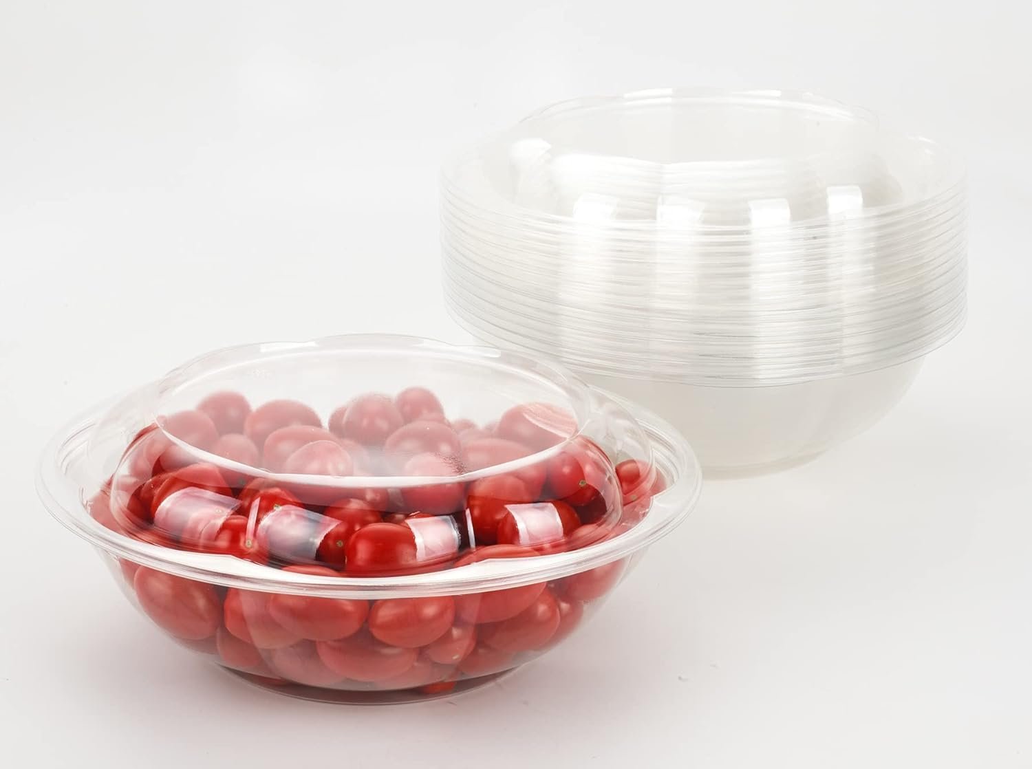 Wholesale 64oz Large Clear Disposable Plastic Rose Bowls with Lids Salad Containers 25 Sets Factory