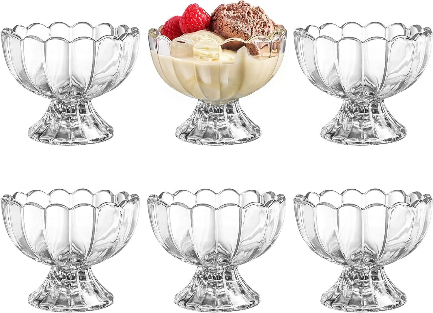 Wholesale 6PCS 5oz Footed Tulip Glass Dessert Bowls Cups - Ideal for Sundaes Ice Cream Fruit Salads Snacks Cocktails Condiments Trifles Holiday Parties Clear Factory