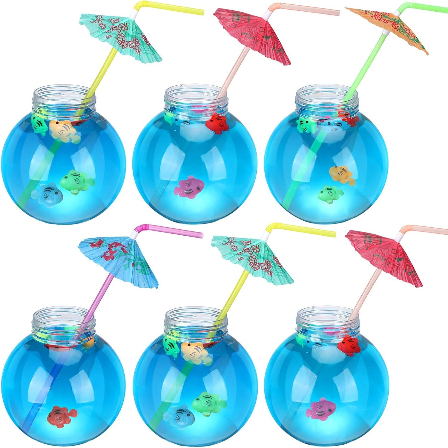 Wholesale 6pcs 16oz Plastic Fish Bowl Drink Cups 24 Umbrella Straws 24 Fake Fish Clear Spherical Party Glasses Summer Carnival Table Decor Factory Wholesale 6pcs 16oz Plastic Fish Bowl Drink Cups 24 Umbrella Straws 24 Fake Fish Clear Spherical Party Glasses Summer Carnival Table Decor Factory