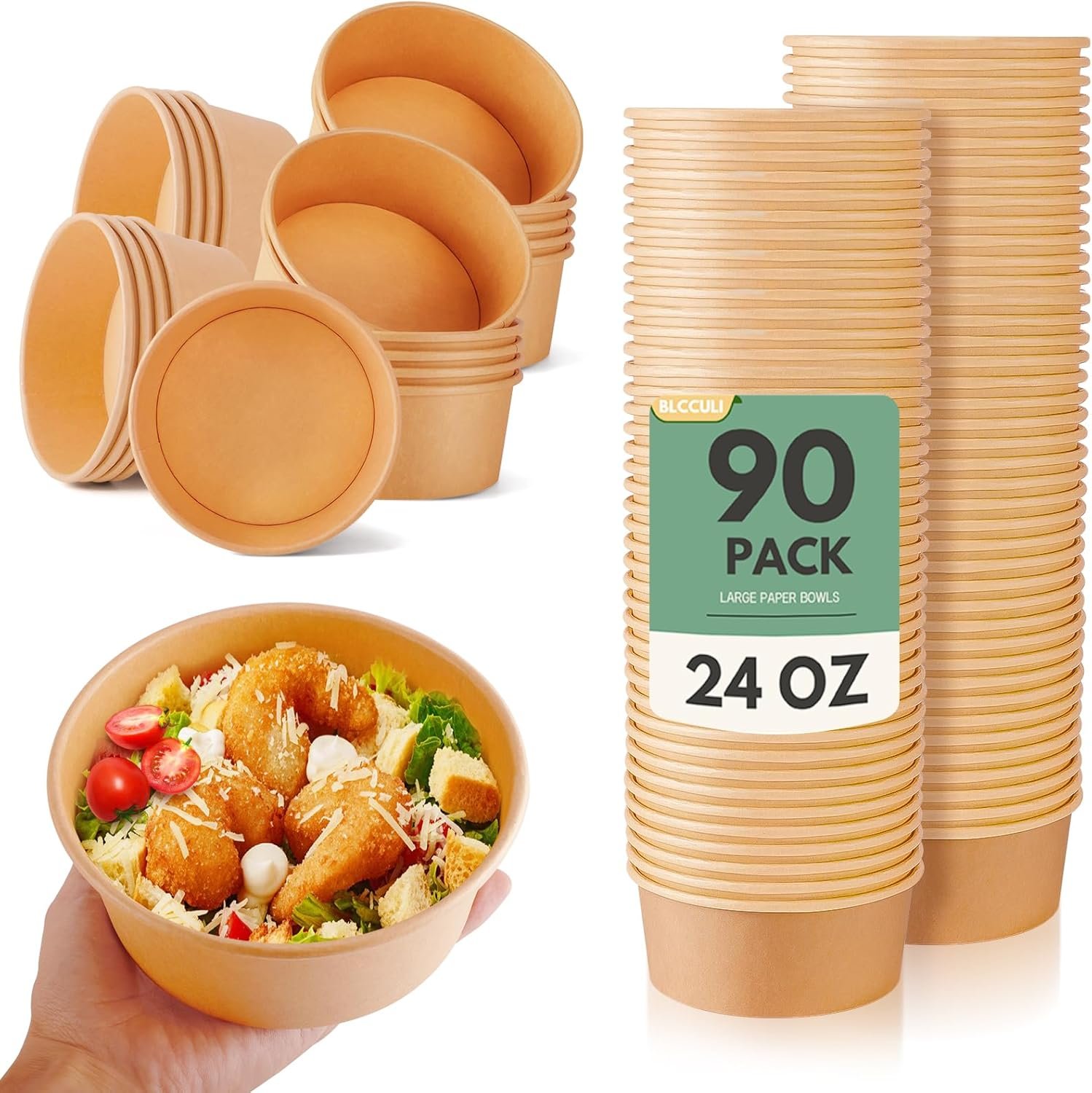 Wholesale 90 Pack 24 oz Disposable Kraft Paper Salad Soup Serving Bowls without Lids for Hot Cold Food Ice Cream Dessert Factory
