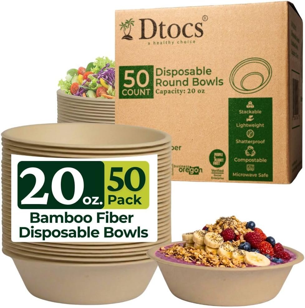 Wholesale Bamboo Fiber Disposable Round Bowls 20 Oz 50 Pack Microwavable for Soup Cake Salsa Salad Substitute Paper Plastic Styrofoam Leaf Factory