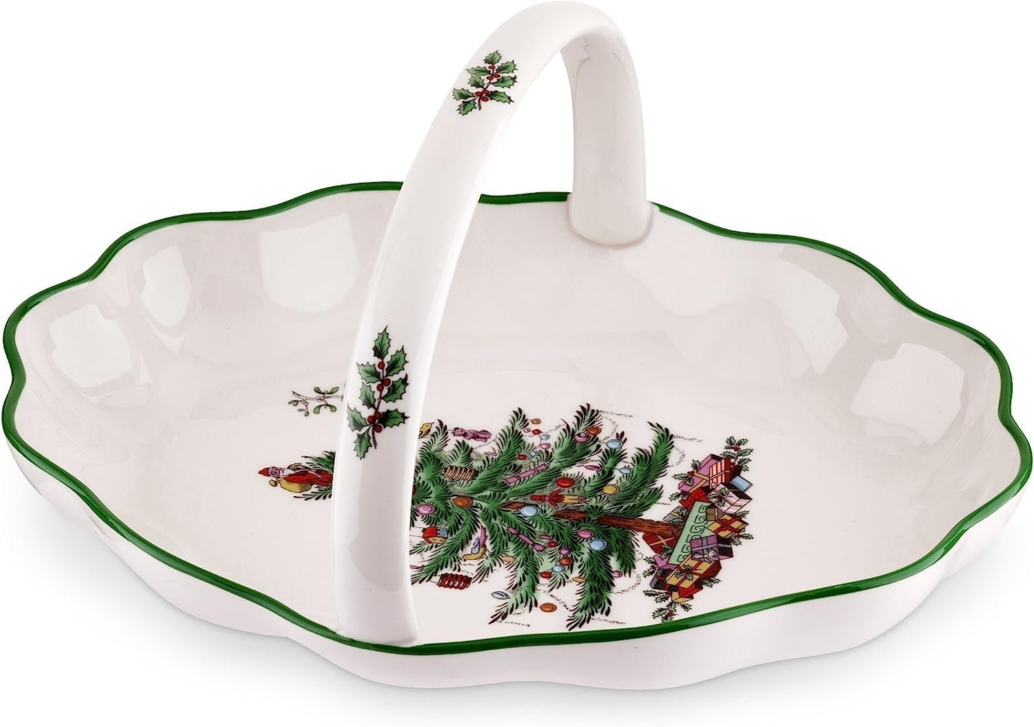 Wholesale Christmas Tree Oval 10 Inch Handled Breadbasket Bowl for Fruit Cookies - Fine Earthenware Festive Holiday Serveware Dishwasher Safe supplier
