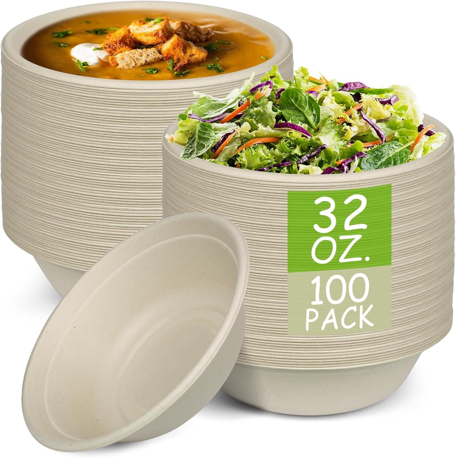 Wholesale Compostable Disposable Paper Bowls 32 Oz 100 Pack PFAS-Free BPI Certified Eco-Friendly Natural Brown Hot Cold Soup Salad Food Factory
