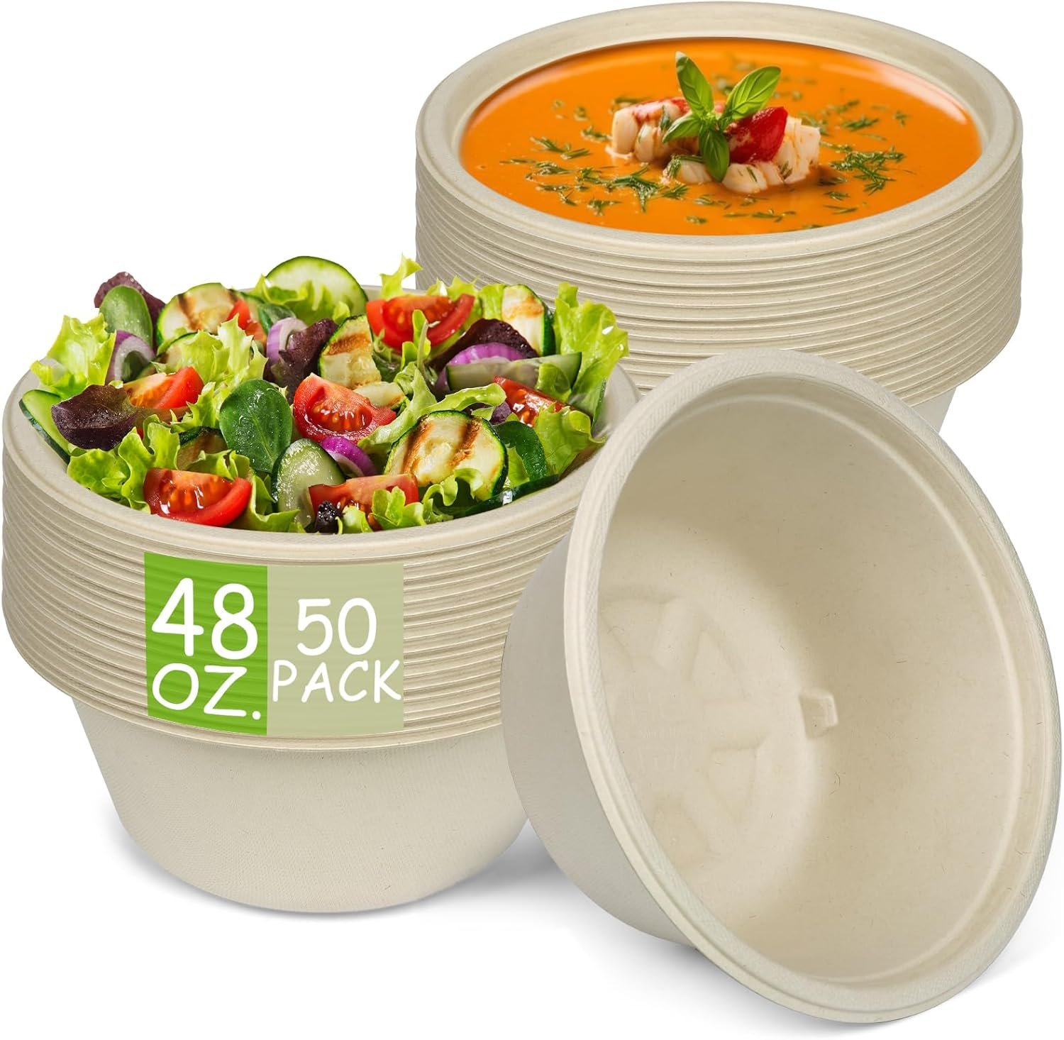 Wholesale Compostable Paper Soup Salad Bowls 48 Oz 50 Pack PFAS-Free BPI Certified Eco-Friendly Hot Cold Food Natural Brown Factory Wholesale Compostable Paper Soup Salad Bowls 48 Oz 50 Pack PFAS-Free BPI Certified Eco-Friendly Hot Cold Food Natural Brown Factory