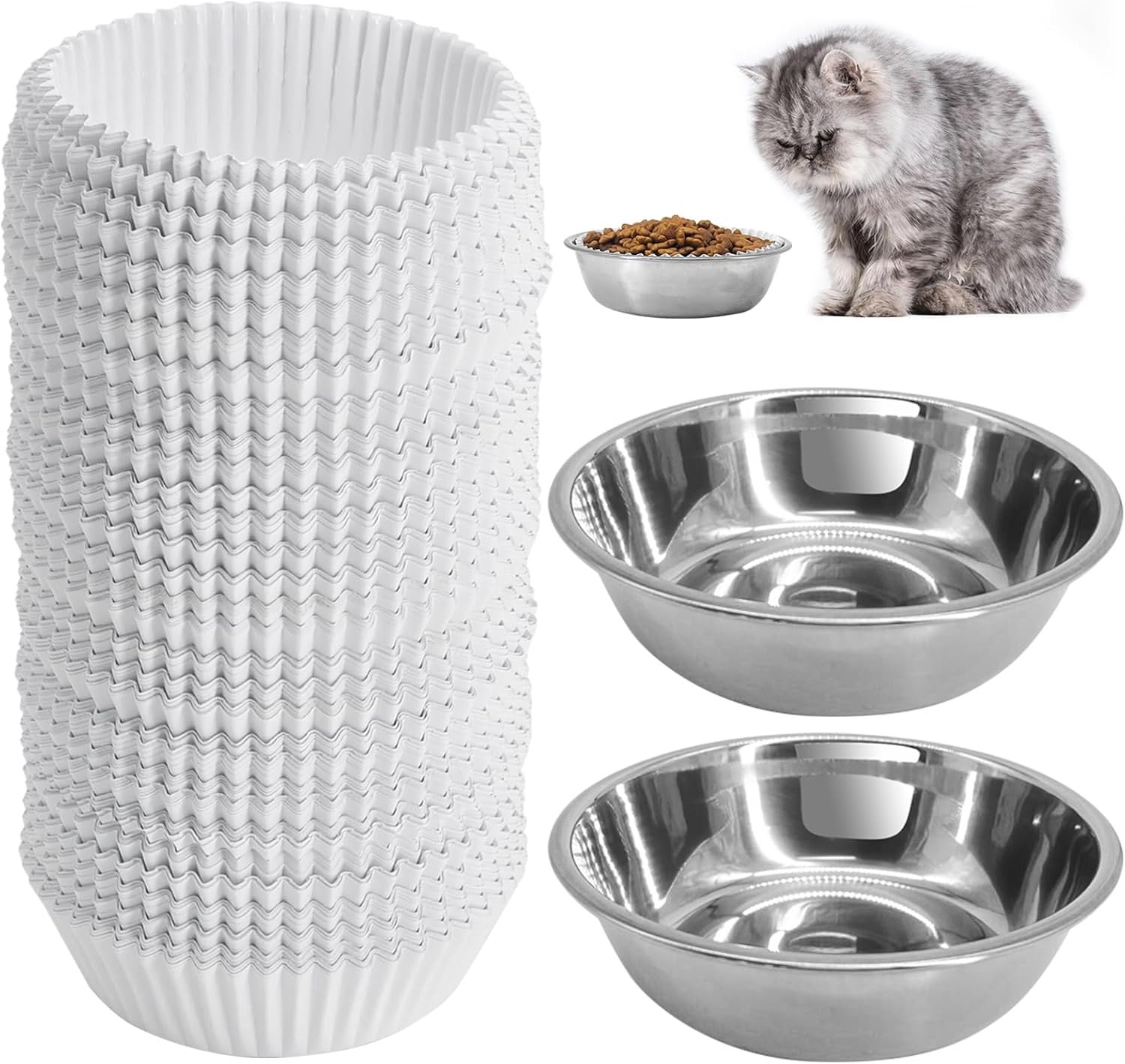 Wholesale Disposable Cat Food Bowls Set 300PCS Small Paper Bowls and 2PCS Stainless Steel Bowls for Pets Wet Food Feeding Factory Wholesale Disposable Cat Food Bowls Set 300PCS Small Paper Bowls and 2PCS Stainless Steel Bowls for Pets Wet Food Feeding Factory