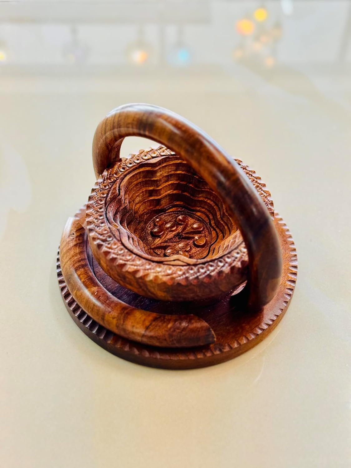 Wholesale Handmade 6-Inch Collapsible Wooden Basket Single Bowl Flower Design Rosewood Fruit Bread Bowl Trivet Folds Flat Easy Storage Unique Centerpiece Gift Manufacturer