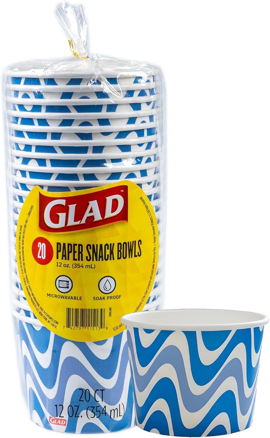 Wholesale Heavy Duty Disposable Paper Snack Bowls Blue Wave Print 12 Ounces 20 Count Lids Not Included Factory