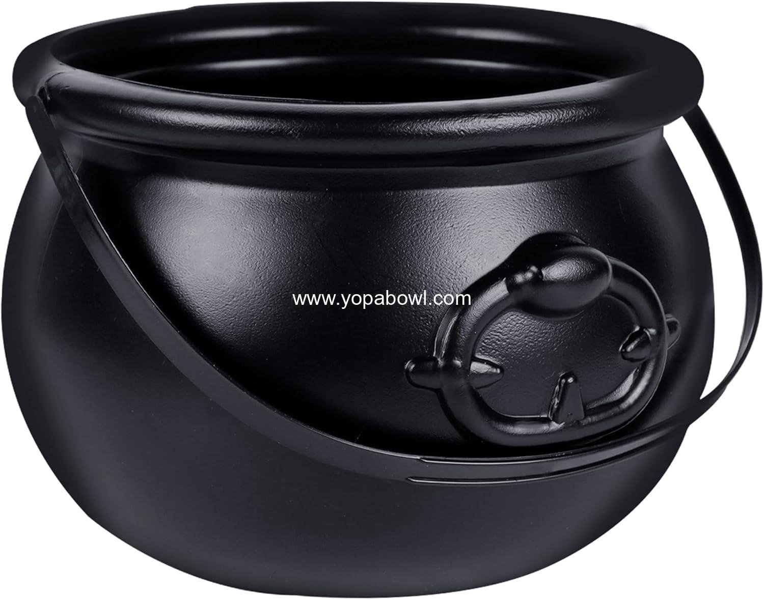 Wholesale Large 7.4 Inch Black Plastic Halloween Cauldron Witch Pot with Handle Vintage Candy Bowl for Trick or Treat Decorations Factory
