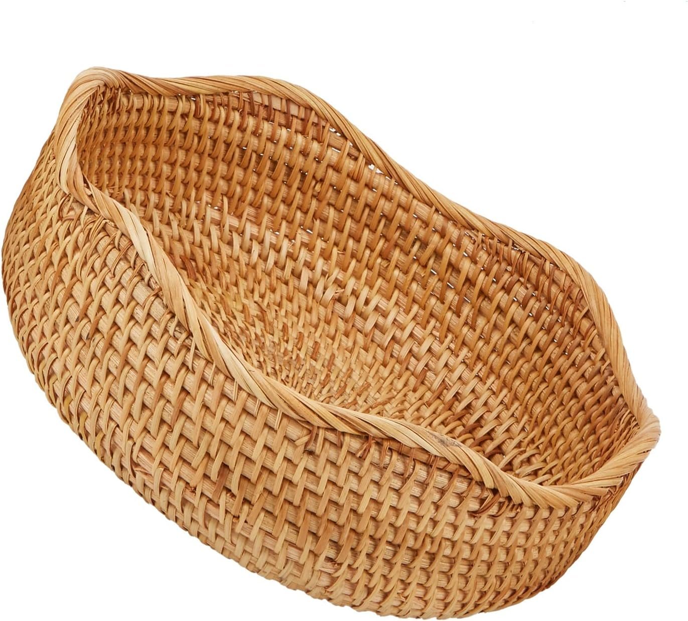 Wholesale Natural Rattan Round Fruit Basket Hand Woven Serving Bowl Wicker Storage for Dining Room Wave Medium 9'' Diameter x 3.3'' Height x 9'' Width Factory