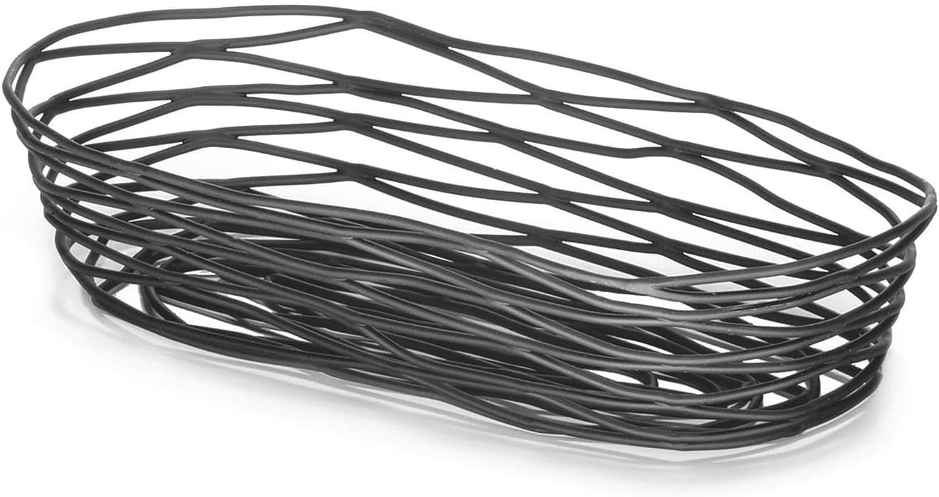 Wholesale Oblong Black Metal Basket 9 x 4 x 2 Inches Powder Coated Durable Artisan Design for Bread Bagels Pastries Decor supplier