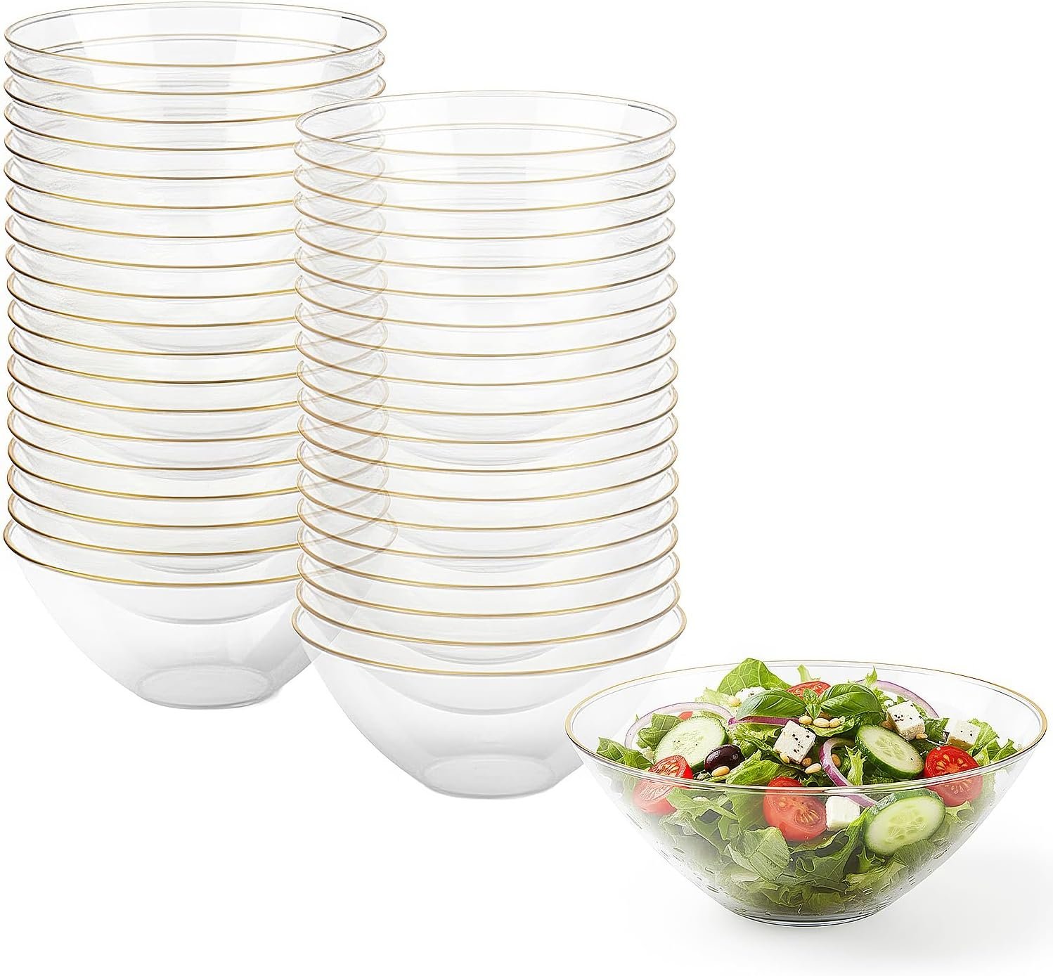 Wholesale Organic Clear Gold-Rim Disposable Plastic Salad Bowls 58oz Large Premium Quality Stylish Party Tableware Factory