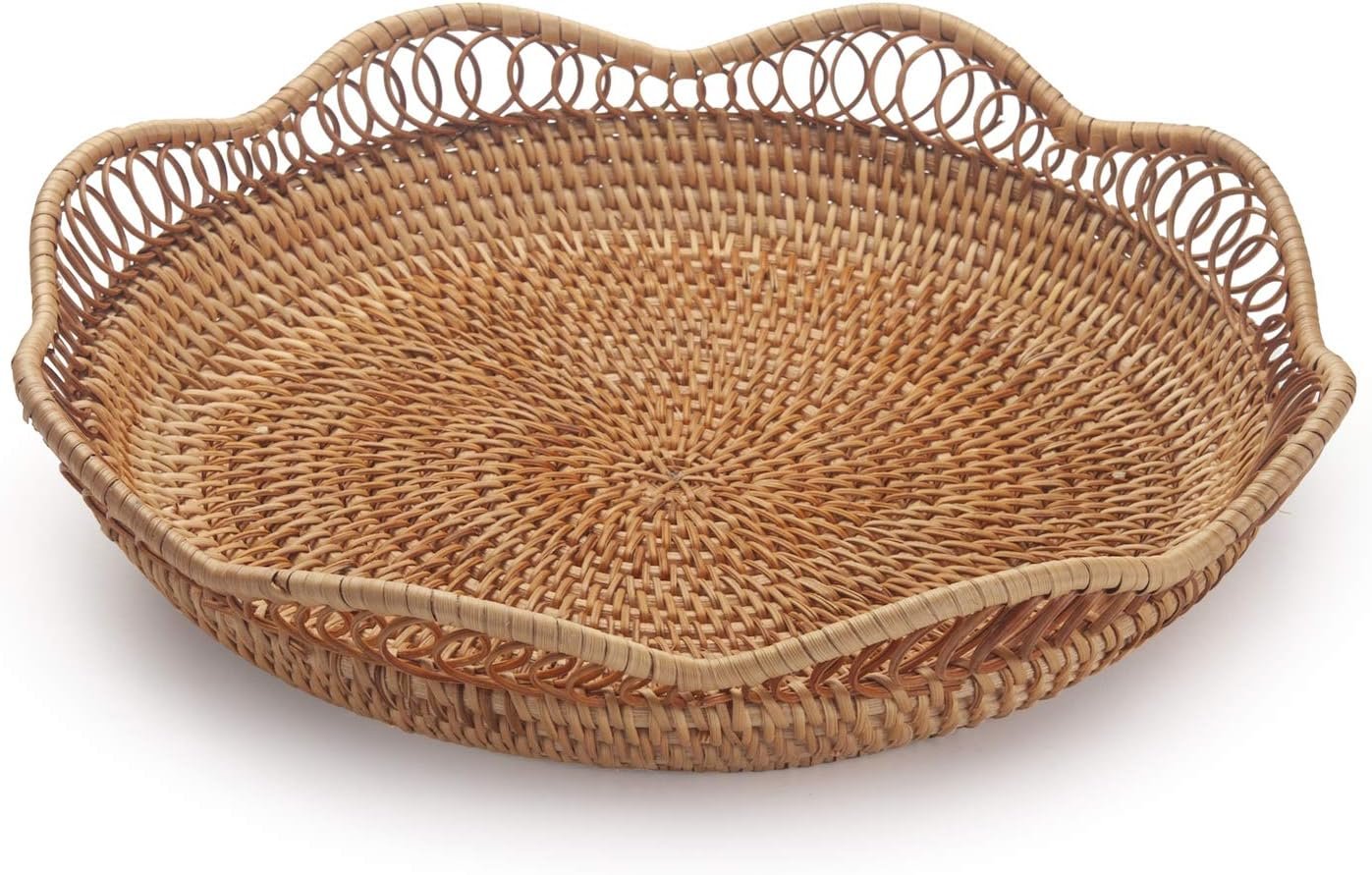 Wholesale Rattan Fruit Basket Woven Serving Tray for Bread Cake on Kitchen Counter Table Natural 11.8 Inch Diameter x 3.5 Inch Height Factory