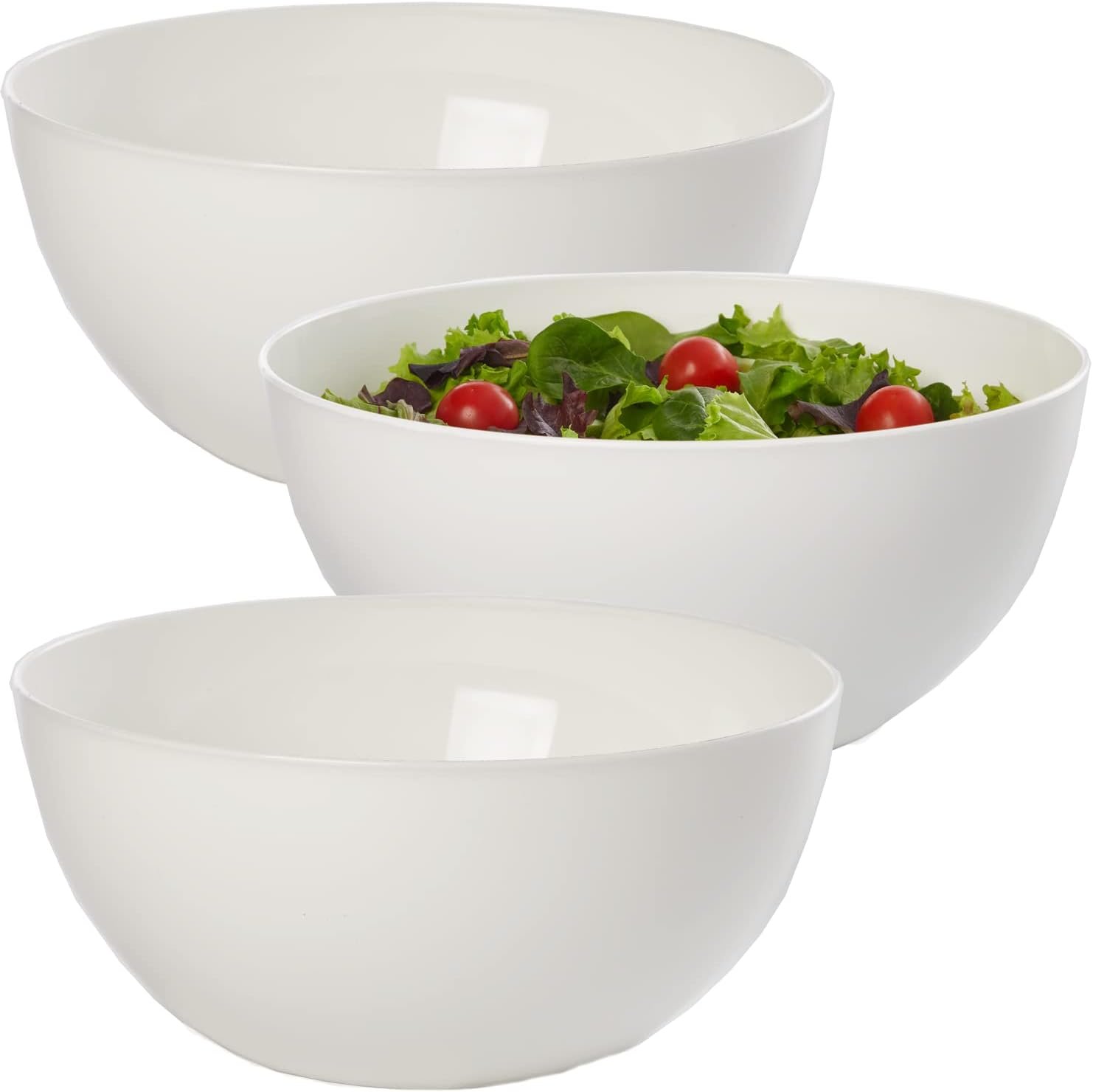 Wholesale White Plastic Salad and Serving 10-inch Bowls Set of 3 Reusable BPA-free 135 oz. Capacity Factory